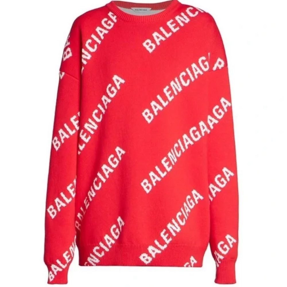 Red  and white oversized balenciaga  sweater authentic size M